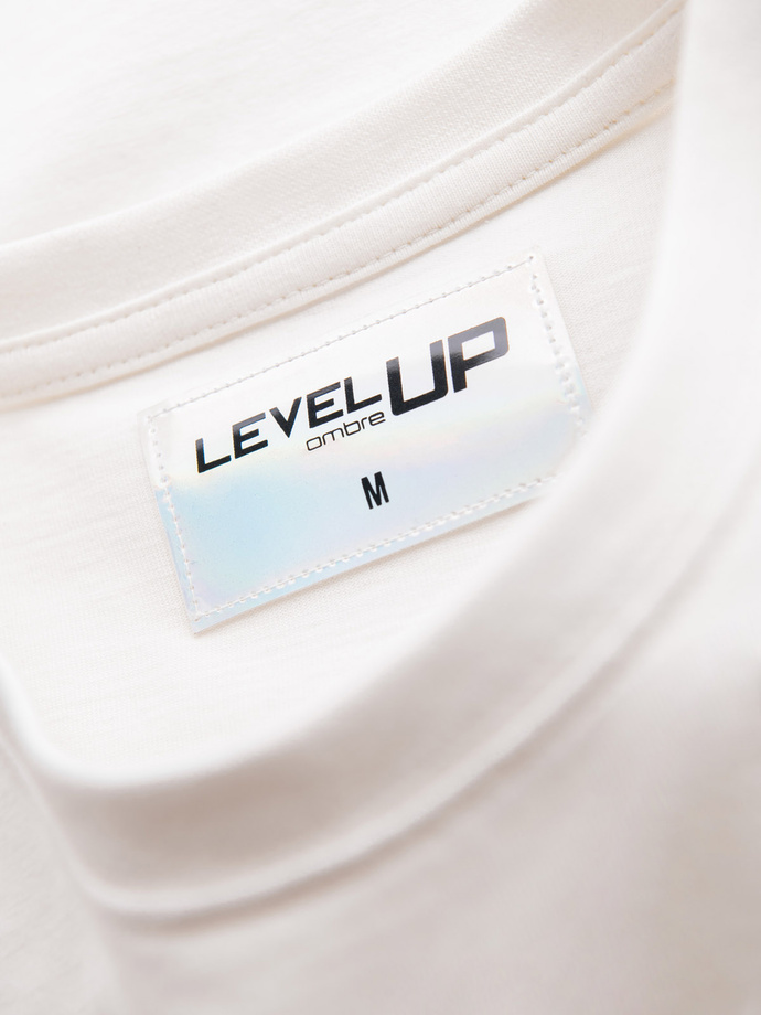 Men's cotton U-neck longsleeve with piping and chest print - broken white V3 OM-LSCL-0127