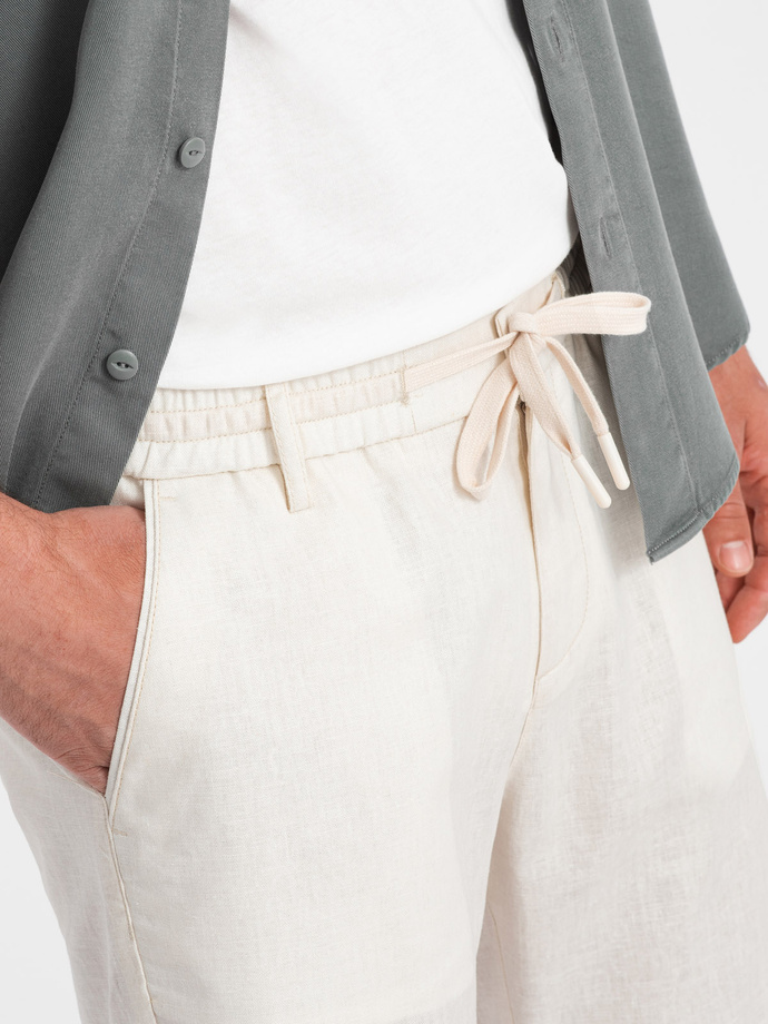 Men's short shorts with linen - cream V2 OM-SRCS-0131