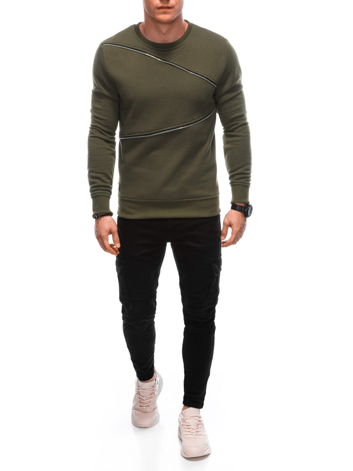 Men's sweatshirt with decorative zippers OM-SSNZ-22FW-005 - dark olive V2