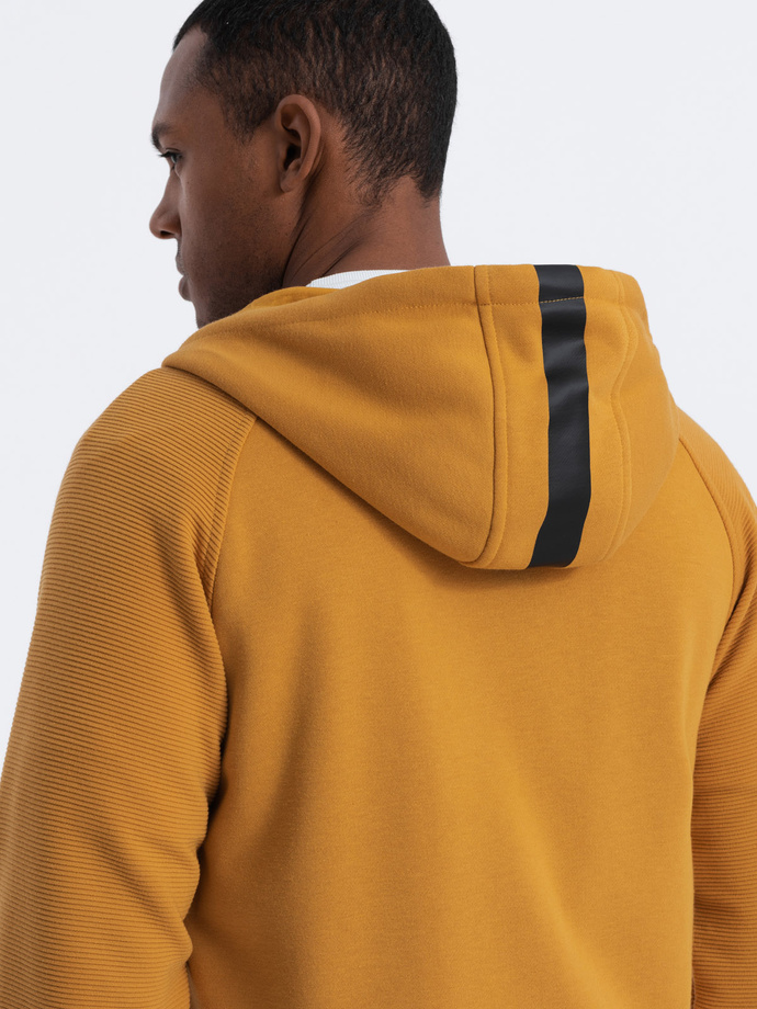 Men's unbuttoned hooded sweatshirt - mustard V7 OM-SSZP-0124
