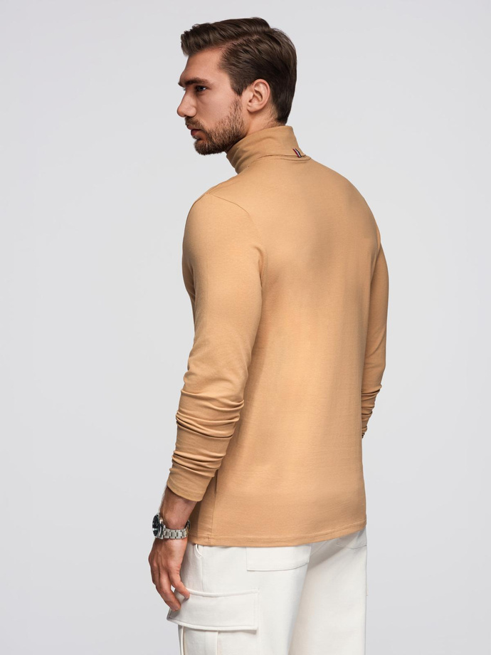 Men's plain turtleneck longsleeve - light brown V5 OM-LSCL-0130