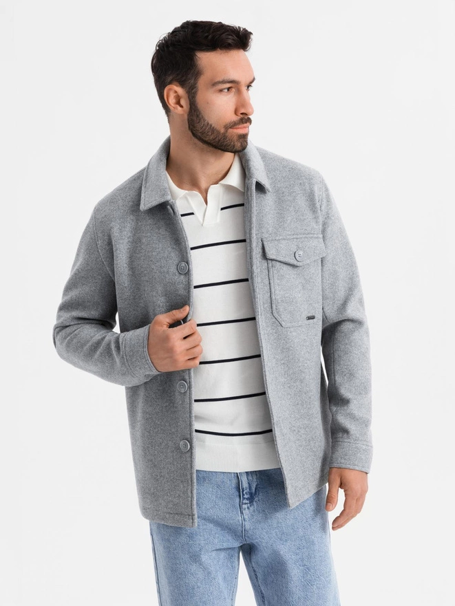 Men's lightweight fleece jacket with viscose - gray V2 OM-JANP-0199