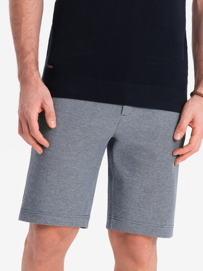 Men's shorts made of two-tone melange knit fabric - navy blue V1 OM-SRCS-0127