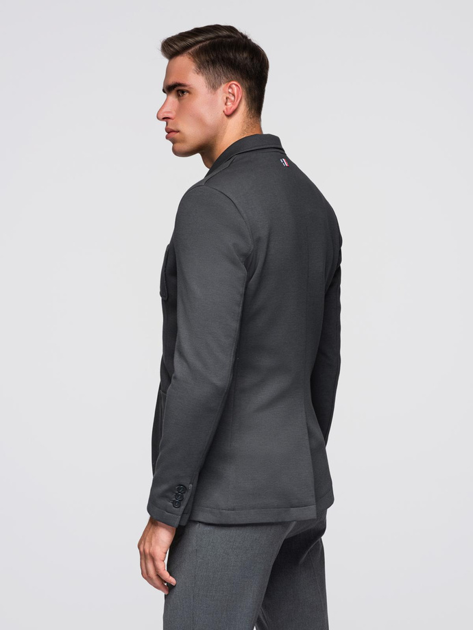 Men's SLIM knit jacket with subtle texture - graphite V1 OM-BLZB-0101