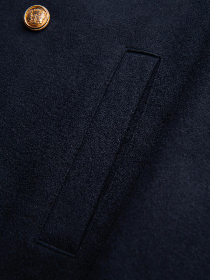 Dwurzędowy męski płaszcz z wełną w marynarskim stylu – granatowy V1 OM-COWC-0134