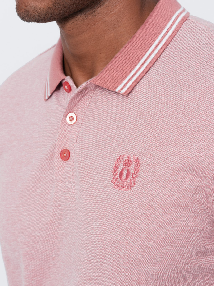 Men's melange polo shirt with contrasting collar - pink V2 S1618