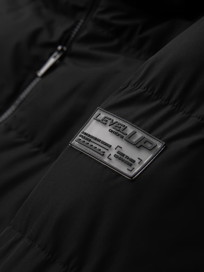 Men's classic long hooded jacket - black V1 OM-JALJ-0269