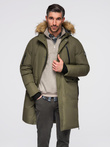 Alaskan men's winter jacket with detachable fur from the hood - dark olive green V3 OM-JALJ-0148