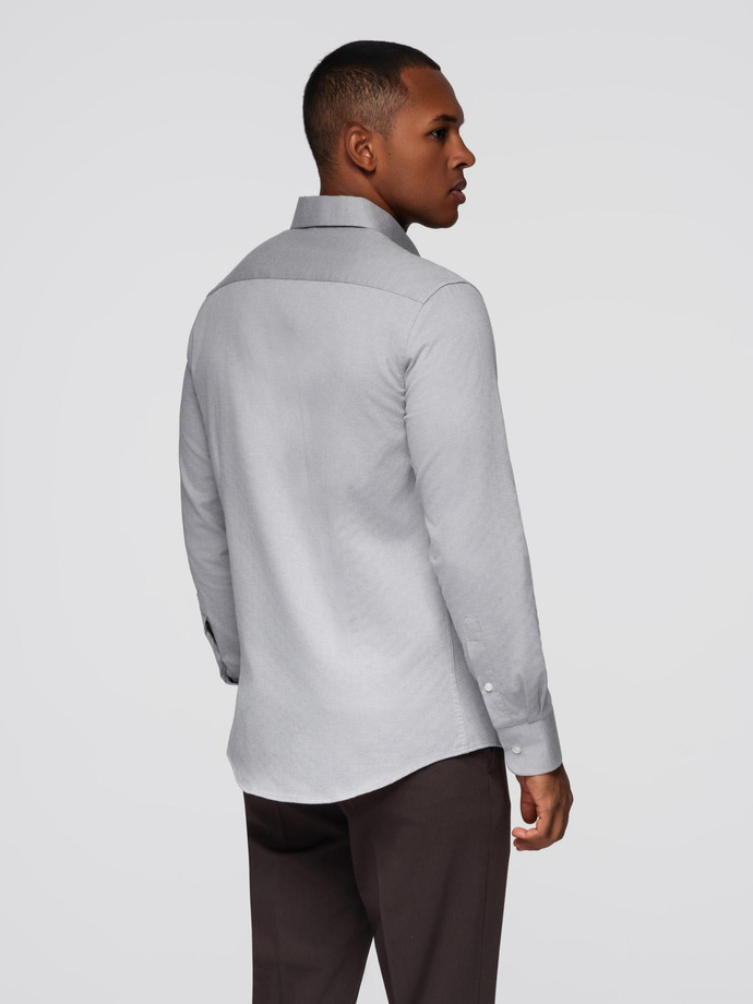 Męska koszula SLIM FIT z ozdobnej tkaniny – szara V2 OM-SHCS-0175
