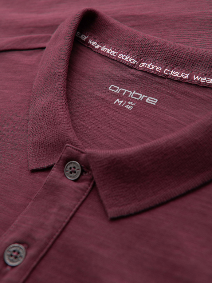 Men's polo t-shirt with decorative buttons - maroon V6 S1744