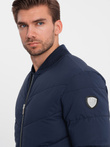 Men's quilted bomber jacket with metal zippers - navy blue V2 OM-JALP-0143