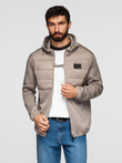 Men's lightweight jacket of combined materials with hood and decorative quilting - ash V3 OM-JANP-0160