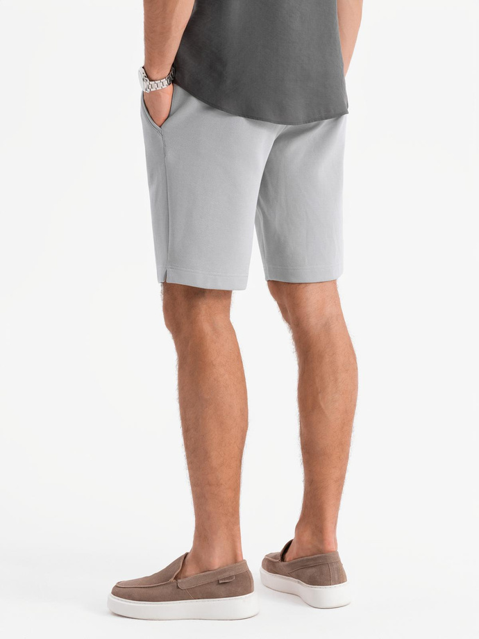 Men's SLIM FIT structured knit shorts - light grey V4 OM-SRCS-0169