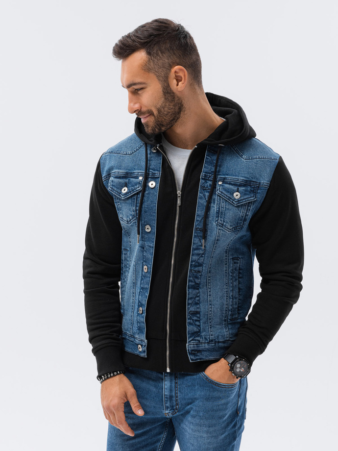 Men's mid-season jeans jacket - jeans/black OM-JADJ-0124