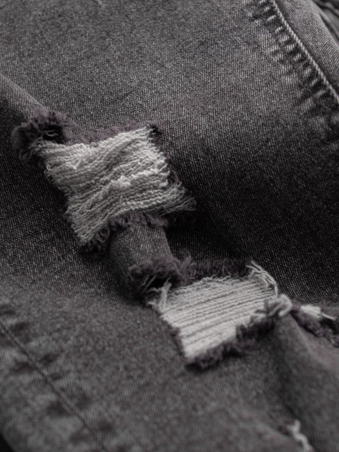 Washowane męskie spodnie jeansowe TAPERED FIT z przetarciami – grafitowe V3 OM-PADP-0163