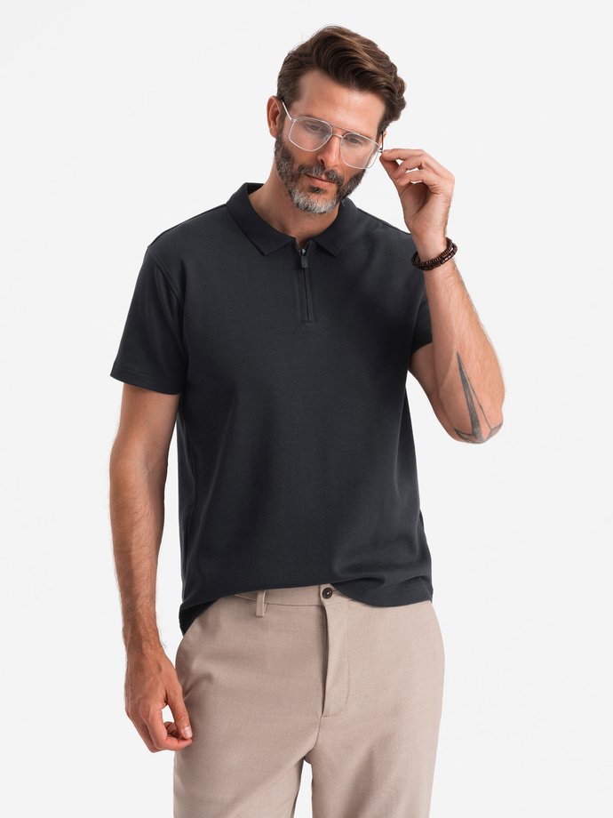 Men's zippered collar polo shirt - black V8 OM-POSS-0132