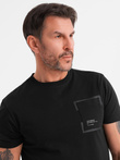 Bawełniany męski t-shirt z nadrukiem na kieszonce – czarny V1 OM-TSPT-0154