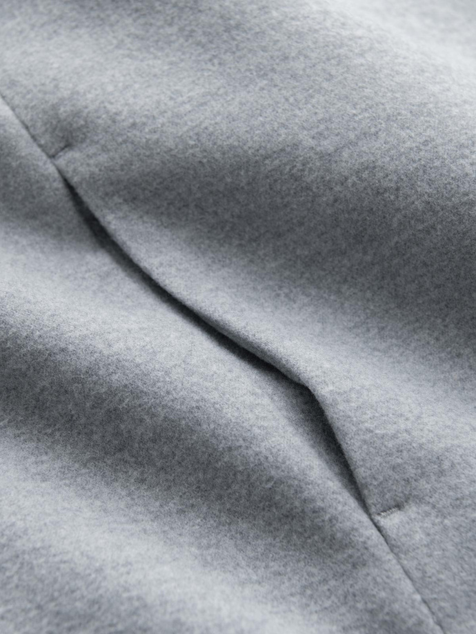 Men's coat with high collar and asymmetrical fastening - grey melange V1 OM-COWC-0120