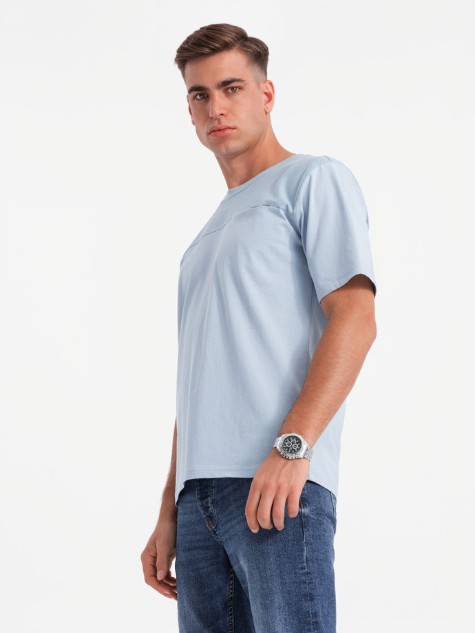 Męski t-shirt LOOSE FIT z kieszonką – błękitny V4 OM-TSCT-0171