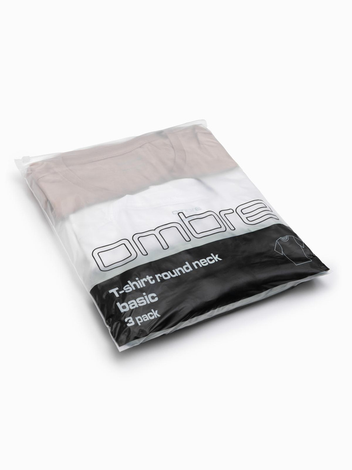 BASIC men's cotton shirt set with round neckline - gray-green/white/beige V14 OM-TSBS-0232