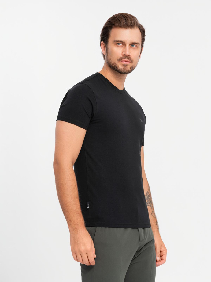 Men's SLIM FIT T-shirt with round neckline and logo - black V3 OM-TSCT-0220