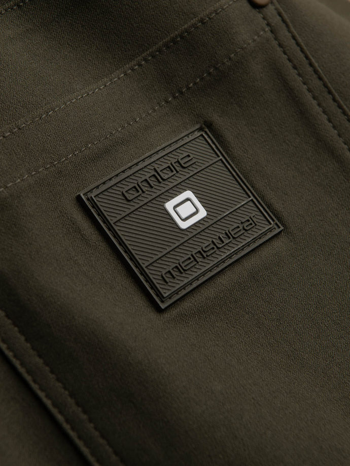 Spodnie męskie materiałowe REGULAR z kieszeniami cargo - ciemnooliwkowe V1 OM-PACG-0178