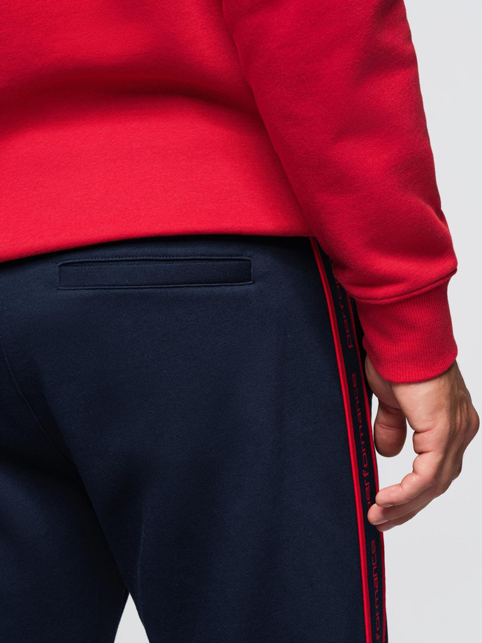 Sportowe spodnie męskie jogger z lampasami – granatowe V3 OM-PASK-0284