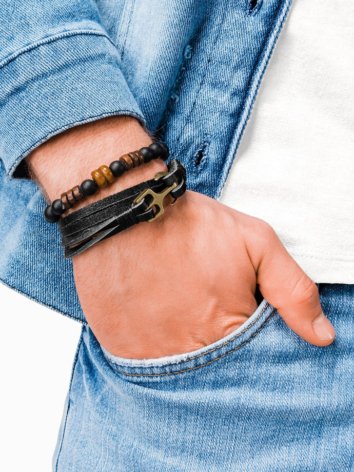 Bransoletka męska na rzemyku - czarna A205