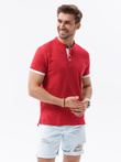 Men's collarless polo t-shirt - red V2 S1381