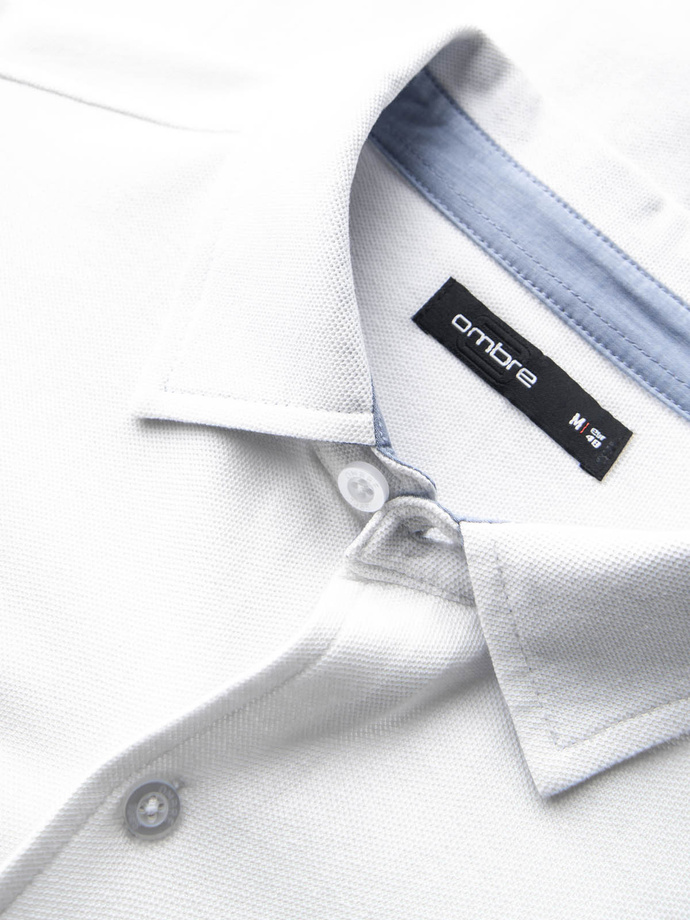 Dzianinowa koszula męska SLIM FIT z długim rękawem – biała V1 OM-SHCS-0177