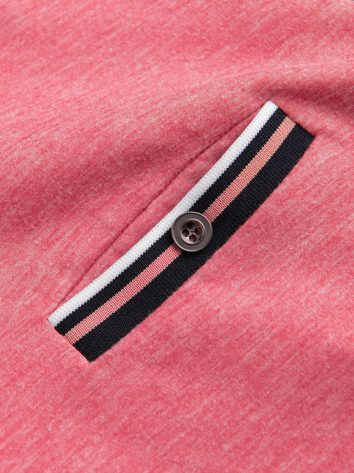 Men's henley t-shirt with decorative ribbing - red V1 OM-TSCT-0175