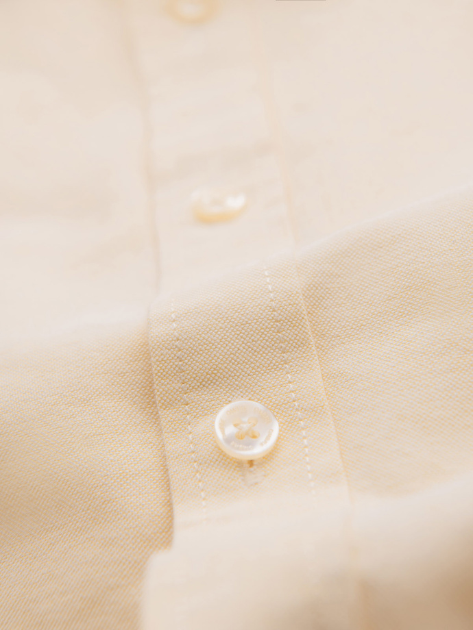 Pastelowa bawełniana męska koszula typu oxford – jasnożółta V3 OM-SHOS-0183