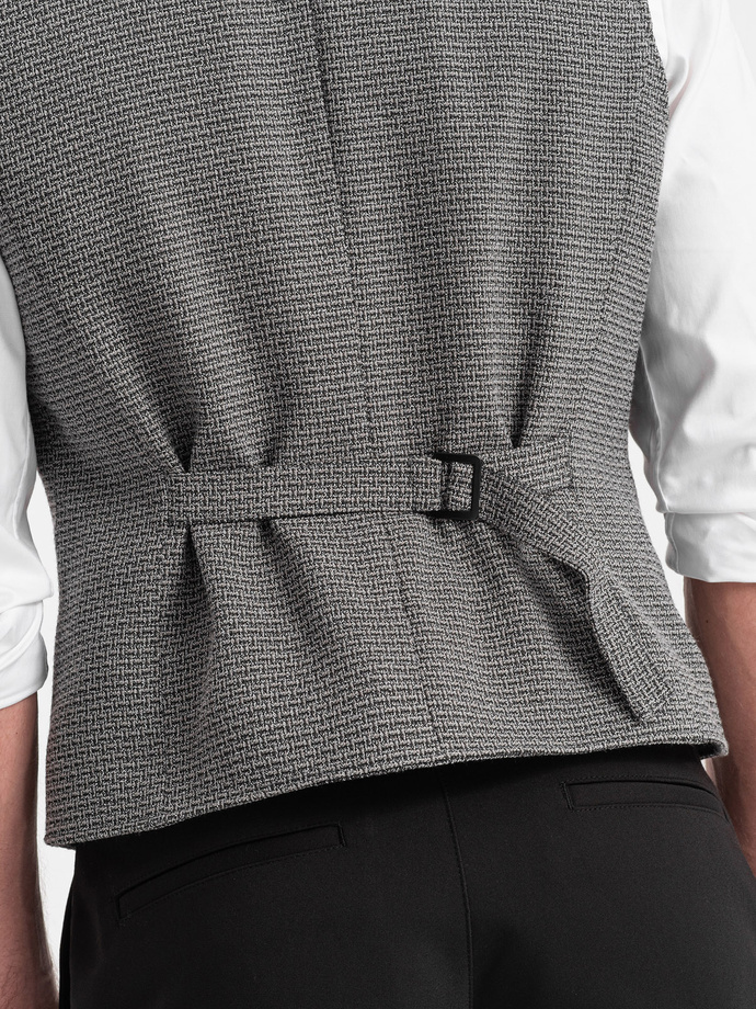 Men's jacquard vest with lapels - graphite V1 OM-BLZV-0122