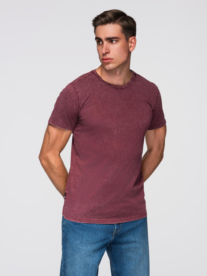 Men's T-shirt with wash effect - burgundy V3 OM-TSWT-0116