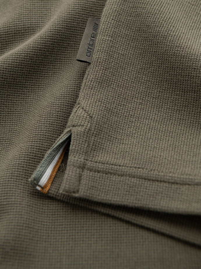 Button-up neck men's waffle knit longsleeve - olive V1 OM-LSCL-0120