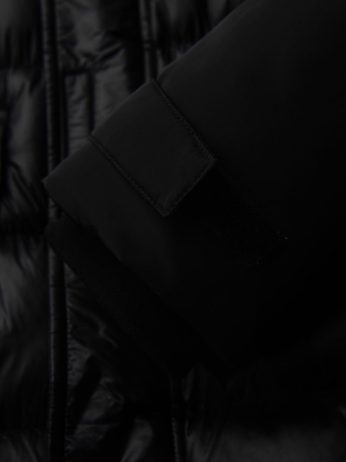 Kurtka pikowana męska z wysokim kołnierzem i kapturem – czarna V1 OM-JALJ-0266