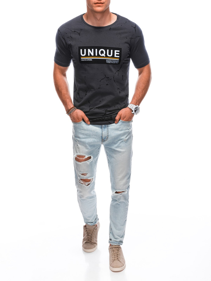 T-shirt męski z nadrukiem S1793 - grafitowy