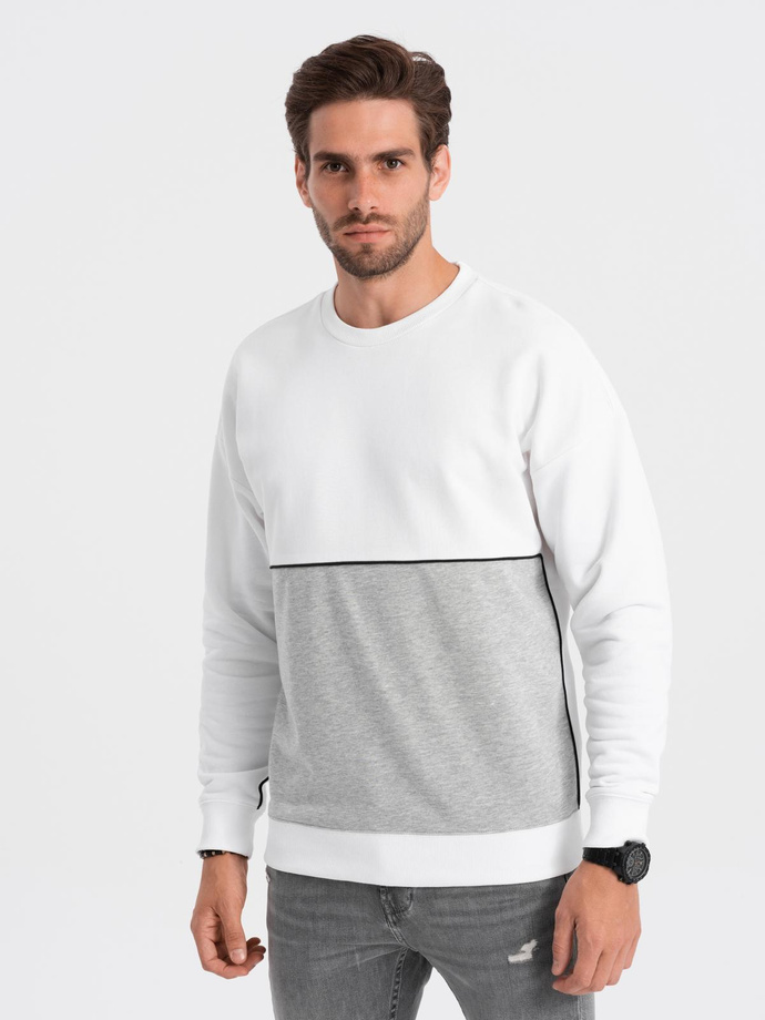 Men's OVERSIZE sweatshirt with contrasting color combination - white and gray V1 B1673