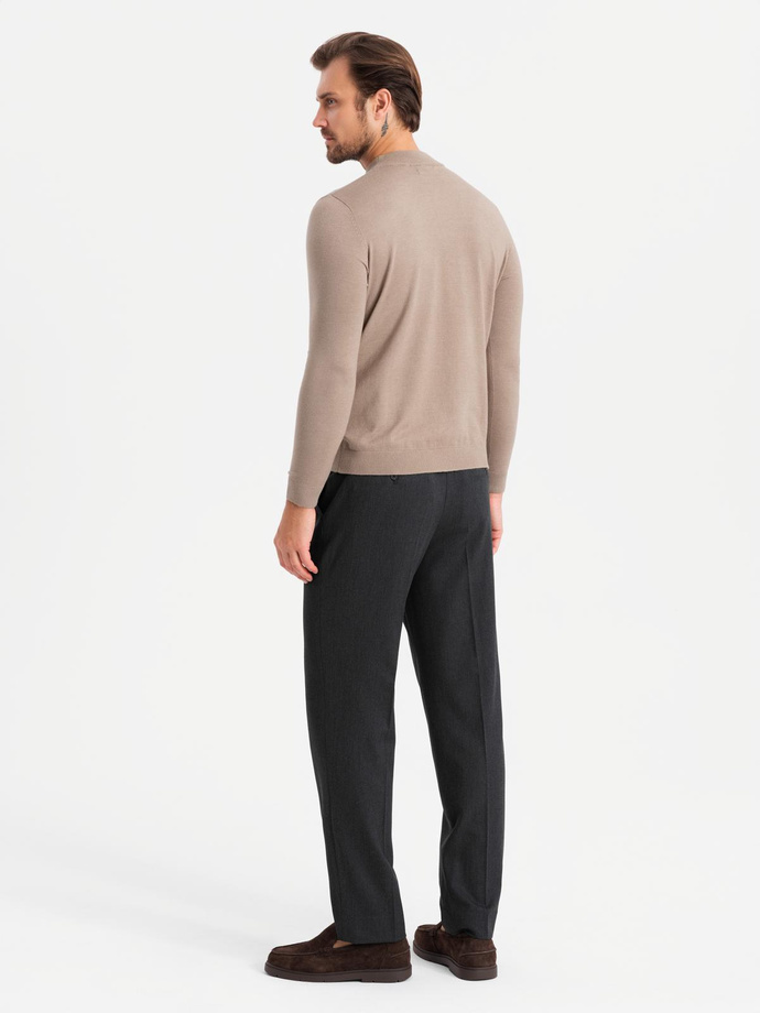 Men's knitted half turtleneck with viscose - dark beige V3 OM-SWTN-0125