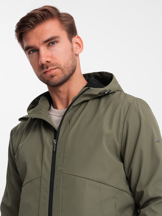 Men's lightweight jacket with hood and mesh lining - olive V2 OM-JANP-0149