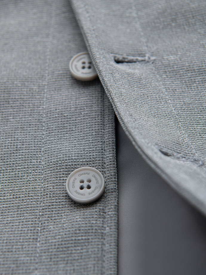 Fitted structured men's vest with patch pockets - grey melange V2 OM-BLZV-0146