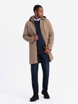 Men's hooded coat in fine stripe - coffee V1 OM-COSC-0112