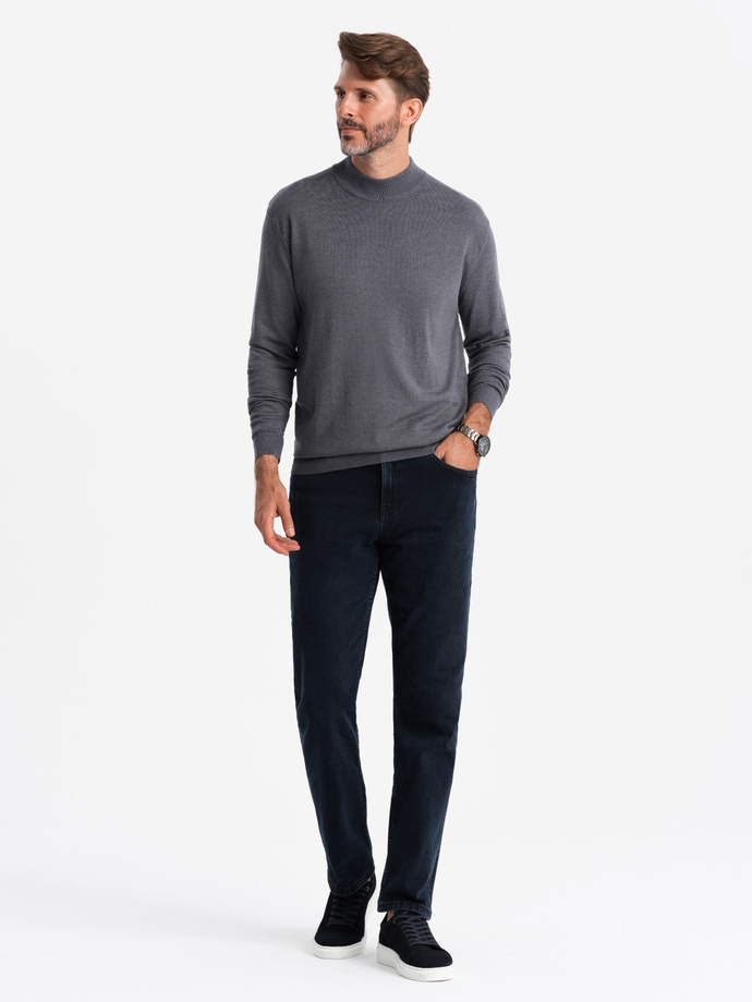 Męski półgolf dzianinowy z wiskozą - szary melanż V3 OM-SWTN-0100