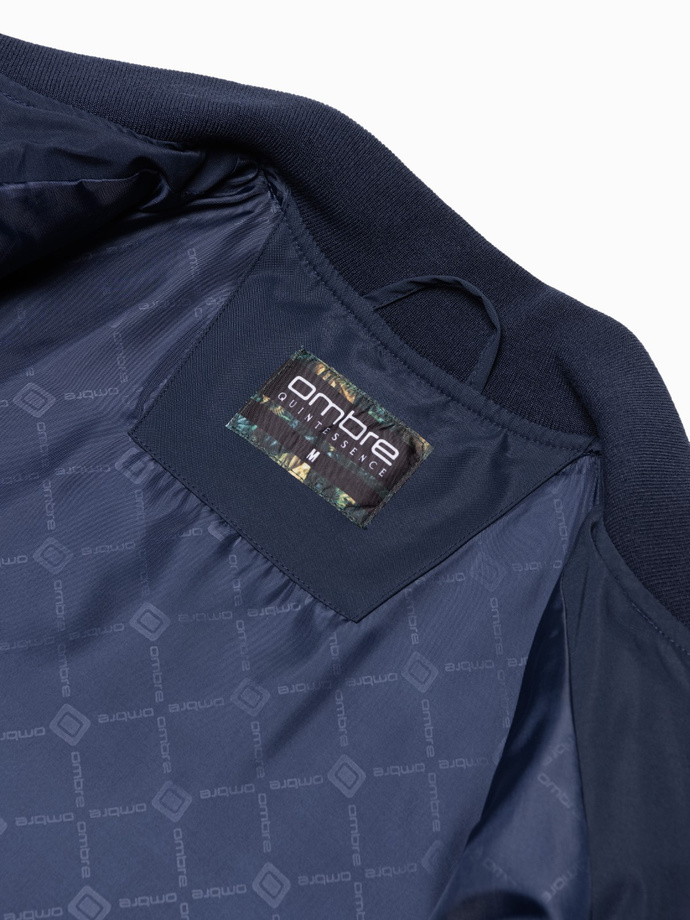 Men's quilted bomber jacket with metal zippers - navy blue V2 OM-JALP-0143