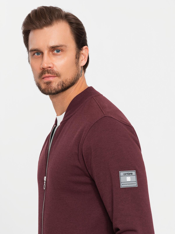 Unzipped cotton men's sweatshirt bomber - maroon V13 OM-SSZP-0215
