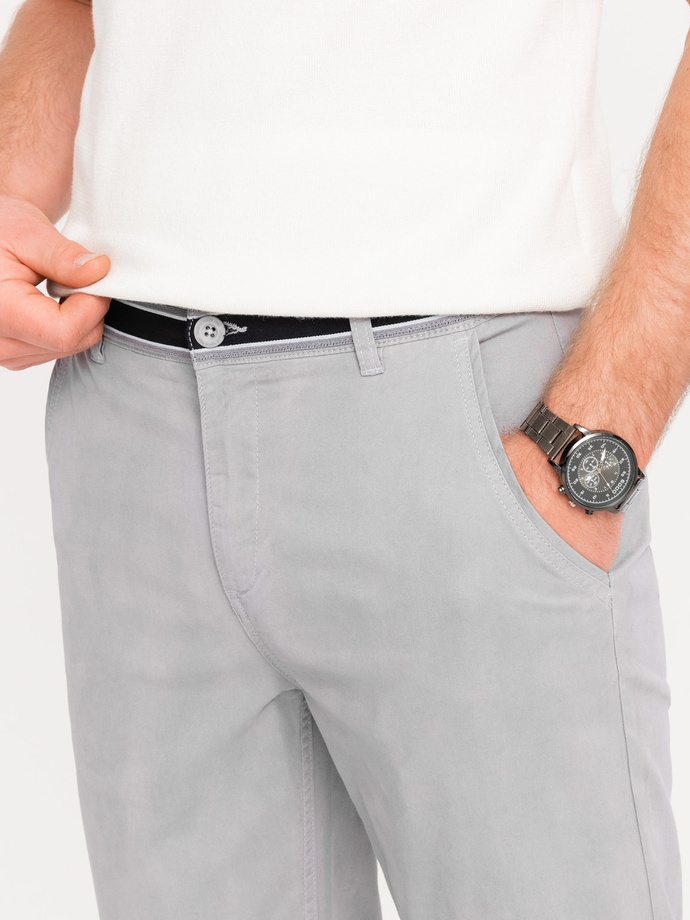 Spodnie męskie chino z ozdobną taśmą w pasie SLIM FIT – szare V6 OM-PACP-0118