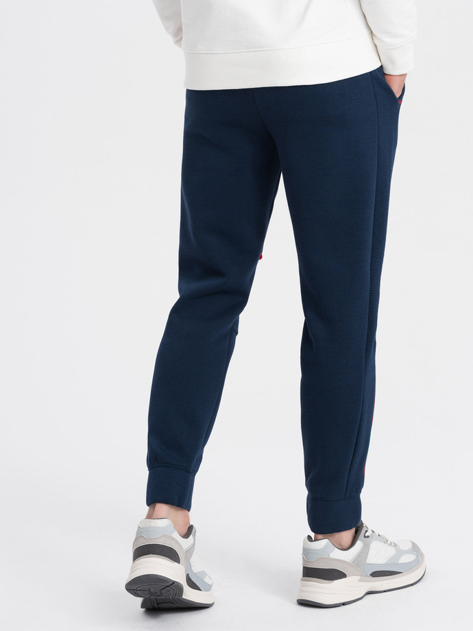 Men's sweatpants with contrast stitching - navy blue V4 OM-PASK-0145