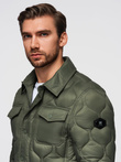 Men's quilted jacket in shirt cut - olive V2 OM-JALP-0215