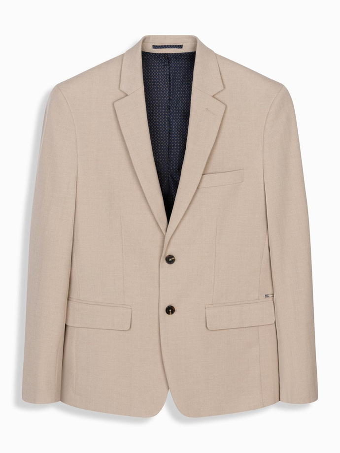 Elegancka męska marynarka SLIM FIT z rayonem – beżowa V2 OM-BLZB-0135