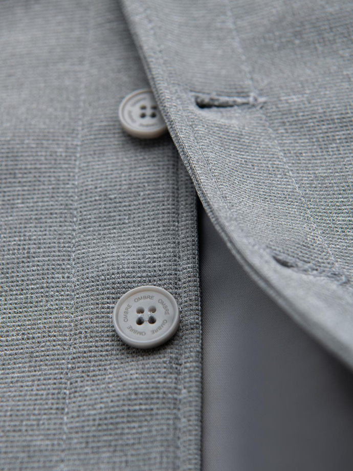 Dopasowana strukturalna męska kamizelka z naszywanymi kieszeniami – szary melanż V2 OM-BLZV-0146